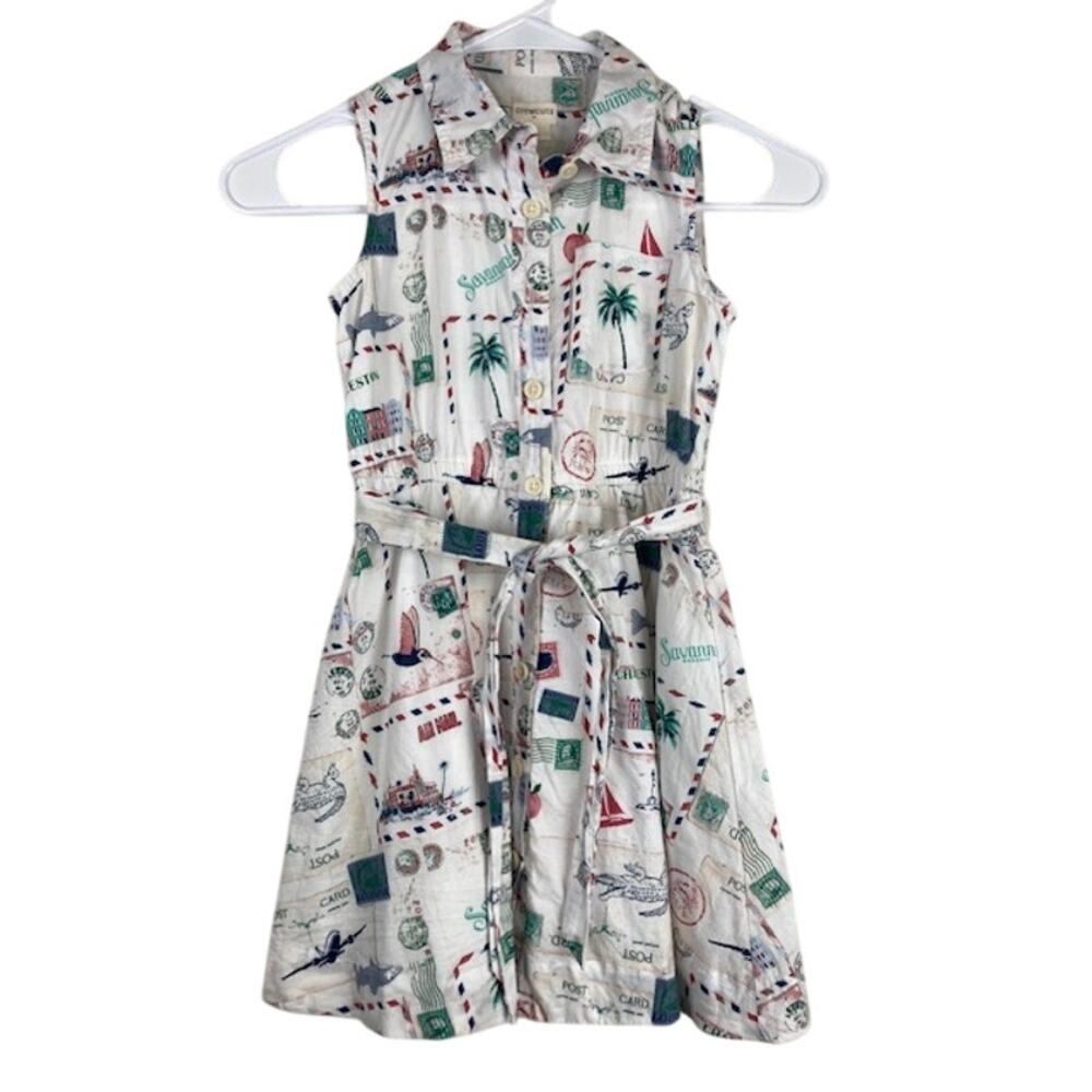 J. Crew Factory girl's postage card, button front dress.